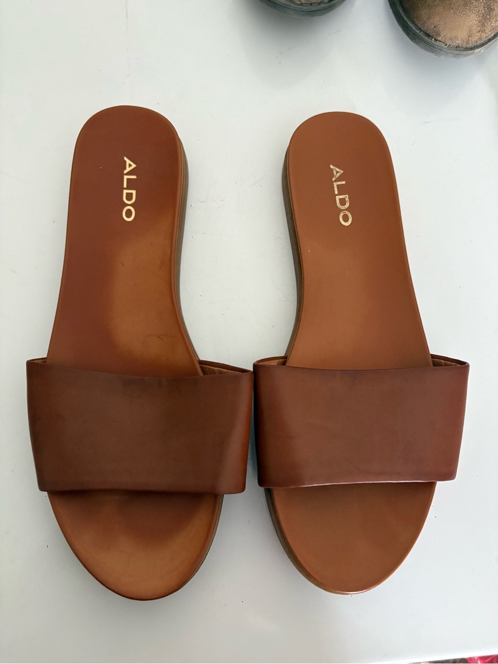 Aldo Brown Wide-Band Slide Sandals